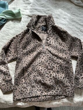 YPB Women's Tan Leopard Half-Zip Pullover